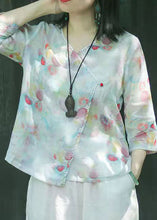 Load image into Gallery viewer, Oriental Light Green button V Neck print Tops Spring