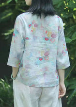 Load image into Gallery viewer, Oriental Light Green button V Neck print Tops Spring
