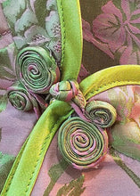 Load image into Gallery viewer, Oriental Pink Stand Collar button Asymmetrical print silk tops Spring