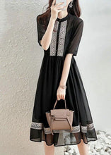 Load image into Gallery viewer, Original Design Black O-Neck Patchwork Chiffon Dress Summer