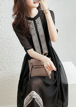 Load image into Gallery viewer, Original Design Black O-Neck Patchwork Chiffon Dress Summer