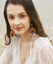 Load image into Gallery viewer, Oversize Coffee Copper Shell Knit Fabric Drop Earrings