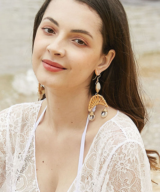 Oversize Coffee Copper Shell Knit Fabric Drop Earrings