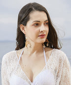 Oversize Coffee Copper Shell Knit Fabric Drop Earrings