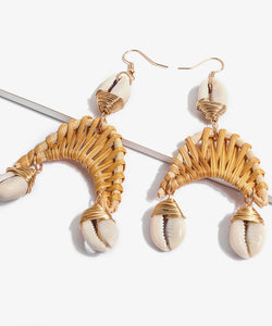 Oversize Coffee Copper Shell Knit Fabric Drop Earrings