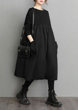 Load image into Gallery viewer, Oversized Black O Neck Wrinkled Pockets Patchwork Cotton Dress Spring