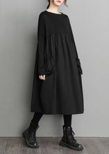 Load image into Gallery viewer, Oversized Black O Neck Wrinkled Pockets Patchwork Cotton Dress Spring