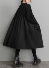 Load image into Gallery viewer, Oversized Black O Neck Wrinkled Pockets Patchwork Cotton Dress Spring