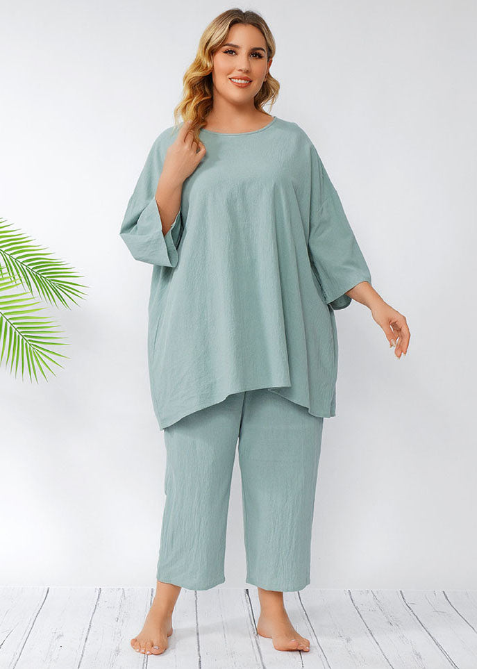 Oversized Light Green T Shirt Tops And Pants Patchwork Cotton Two Pieces Set Summer