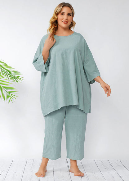 Oversized Light Green T Shirt Tops And Pants Patchwork Cotton Two Pieces Set Summer