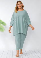 Oversized Light Green T Shirt Tops And Pants Patchwork Cotton Two Pieces Set Summer