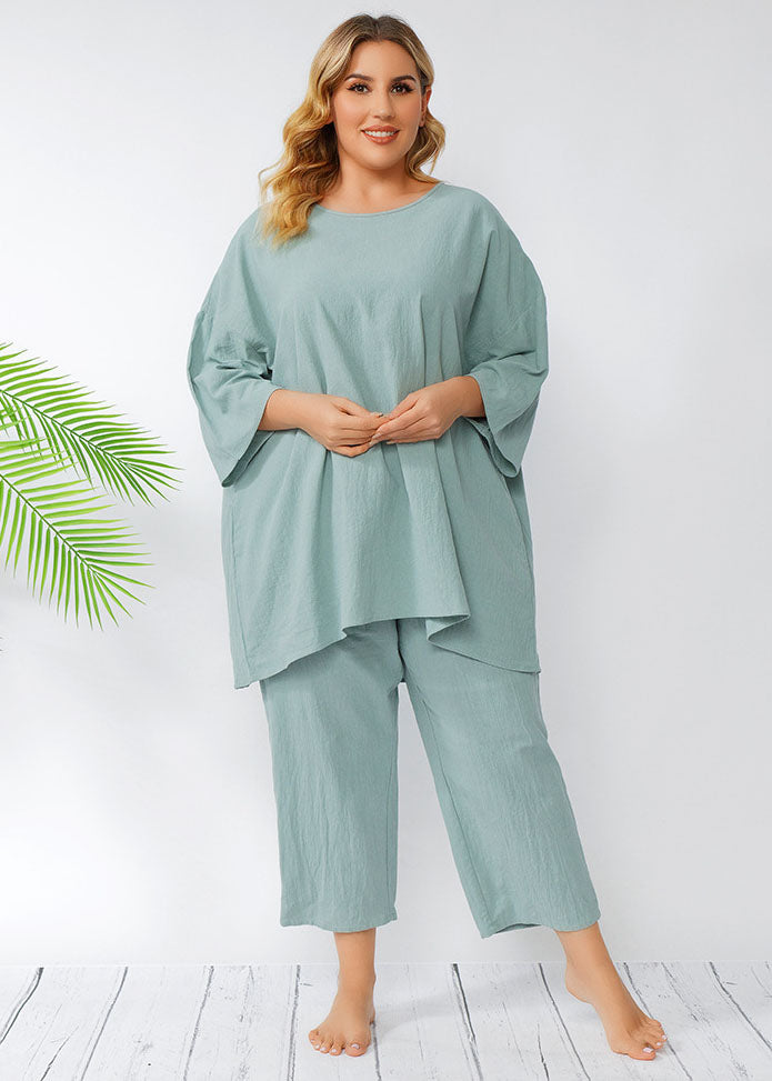 Oversized Light Green T Shirt Tops And Pants Patchwork Cotton Two Pieces Set Summer