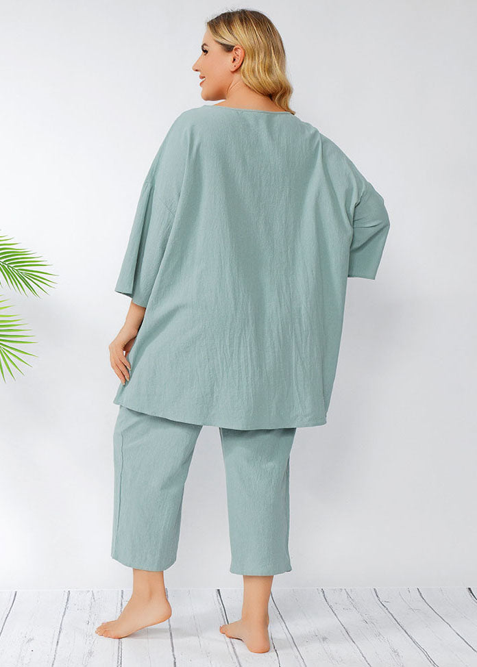 Oversized Light Green T Shirt Tops And Pants Patchwork Cotton Two Pieces Set Summer