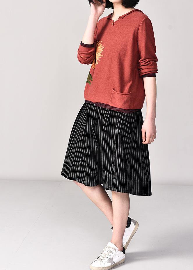 Oversized pink prints knitted t shirt fall fashion long sleeve knitwear v neck