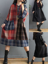 Load image into Gallery viewer, Plus Size Retro Plaid Big Pocket Hooded Dress