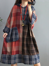Load image into Gallery viewer, Plus Size Retro Plaid Big Pocket Hooded Dress
