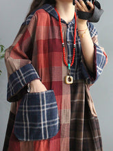 Load image into Gallery viewer, Plus Size Retro Plaid Big Pocket Hooded Dress