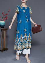Load image into Gallery viewer, Peacock Blue Print Cotton Party Dress Oversized Summer