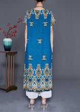 Load image into Gallery viewer, Peacock Blue Print Cotton Party Dress Oversized Summer