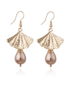 Pink Alloy Shell Pearl Fan Shaped Drop Earrings