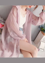 Pink Button Silk Casual Cardigan Long Sleeve