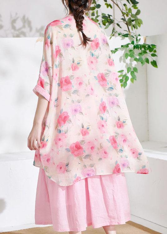 Pink Cute Print Asymmetrical Design Summer Half Sleeve Top