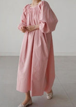 Load image into Gallery viewer, Pink O-Neck wrinkled Cotton Holiday Dress Spring