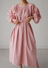 Load image into Gallery viewer, Pink O-Neck wrinkled Cotton Holiday Dress Spring