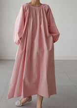 Load image into Gallery viewer, Pink O-Neck wrinkled Cotton Holiday Dress Spring