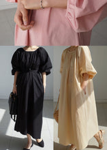 Load image into Gallery viewer, Pink O-Neck wrinkled Cotton Holiday Dress Spring