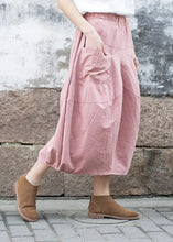 Load image into Gallery viewer, Pink Patchwork Linen A Line Skirt Pockets Solid Color Fall