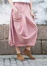Load image into Gallery viewer, Pink Patchwork Linen A Line Skirt Pockets Solid Color Fall