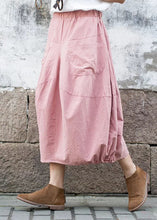Load image into Gallery viewer, Pink Patchwork Linen A Line Skirt Pockets Solid Color Fall