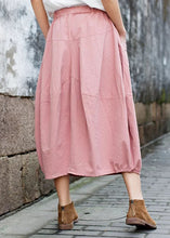 Load image into Gallery viewer, Pink Patchwork Linen A Line Skirt Pockets Solid Color Fall