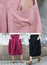 Load image into Gallery viewer, Pink Patchwork Linen A Line Skirt Pockets Solid Color Fall