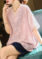 Pink Side Open Chiffon Shirt Short Sleeve
