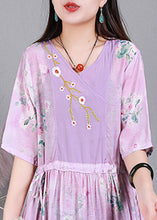 Load image into Gallery viewer, Pink V Neck  Embroideried Drawstring Tie Waist Silk Vacation Dresses Short Sleeve