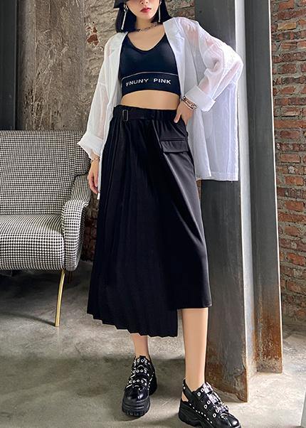 Pleated skirt high waist a-line fashion black stitching elastic waist skirt female summer