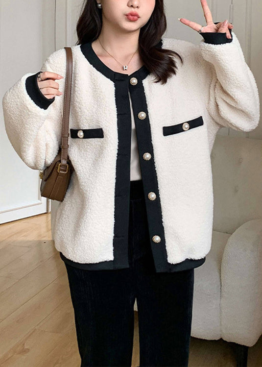 Plus Size Apricot Button Coat And Corduroy Pants Two Pieces Set Winter