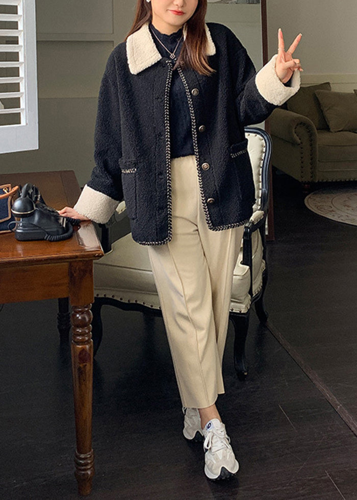 Plus Size Apricot Elastic Waist Oversized Woolen Pants Fall