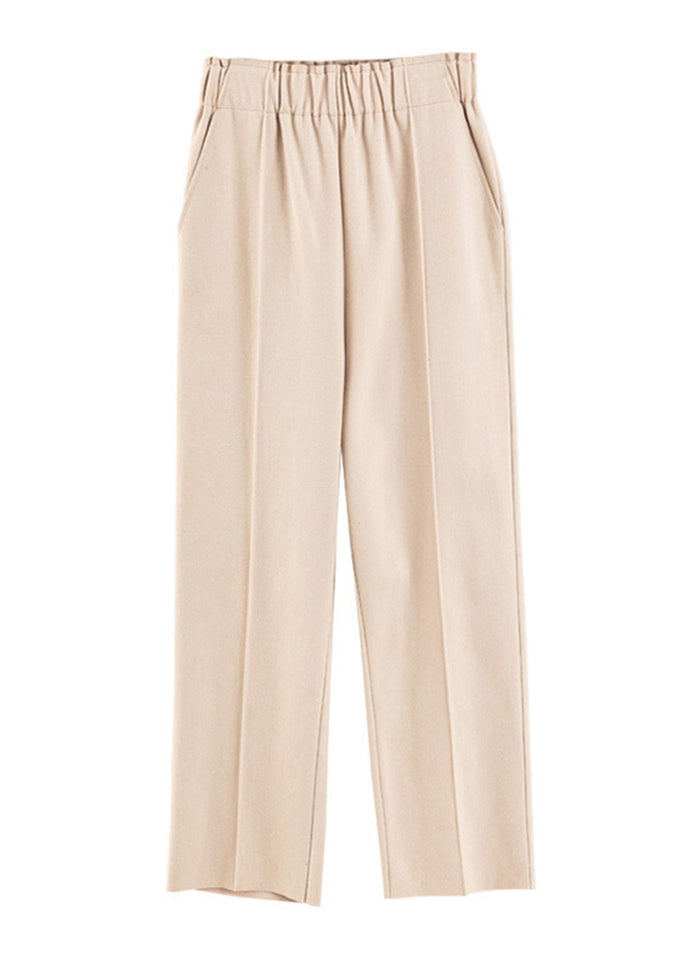 Plus Size Apricot Elastic Waist Oversized Woolen Pants Fall