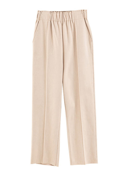 Plus Size Apricot Elastic Waist Oversized Woolen Pants Fall