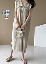 Load image into Gallery viewer, Plus Size Beige Oversized Ruffled Side Open Linen Maxi Dress Sleeveless