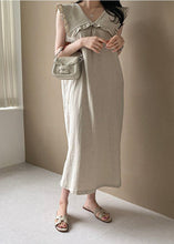 Load image into Gallery viewer, Plus Size Beige Oversized Ruffled Side Open Linen Maxi Dress Sleeveless