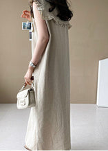 Load image into Gallery viewer, Plus Size Beige Oversized Ruffled Side Open Linen Maxi Dress Sleeveless