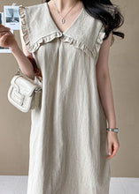 Load image into Gallery viewer, Plus Size Beige Oversized Ruffled Side Open Linen Maxi Dress Sleeveless