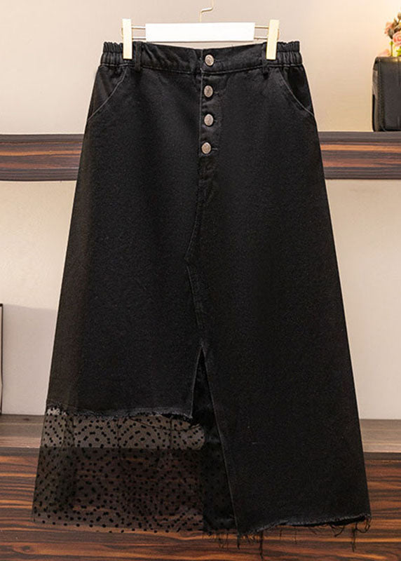 Plus Size Black Asymmetrical Design Pockets Patchwork Denim Skirts Summer