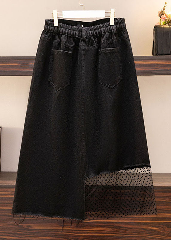 Plus Size Black Asymmetrical Design Pockets Patchwork Denim Skirts Summer
