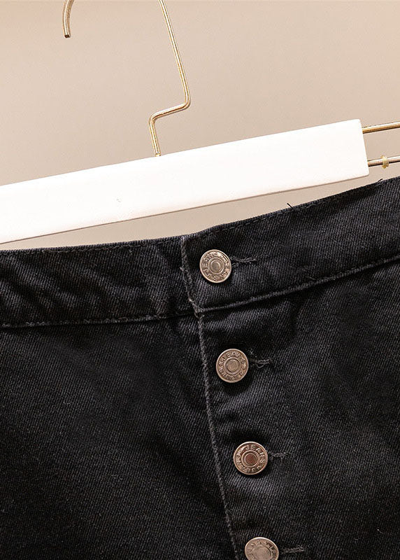 Plus Size Black Asymmetrical Design Pockets Patchwork Denim Skirts Summer