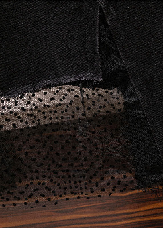 Plus Size Black Asymmetrical Design Pockets Patchwork Denim Skirts Summer